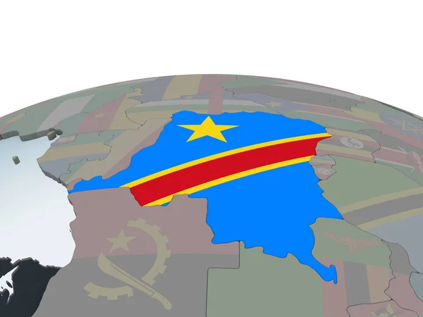 民主刚果共和国政治地球与嵌入式国旗上 — 图库照片