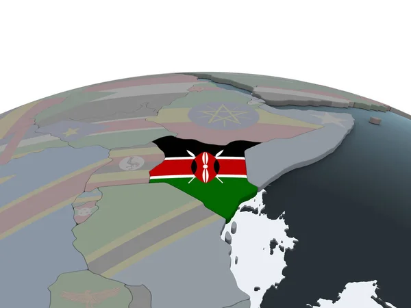 Kenia Auf Politischem Globus Mit Eingebetteter Flagge Illustration — Stockfoto