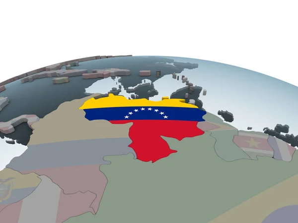 Venezuela Globo Político Con Bandera Incrustada Ilustración — Foto de Stock