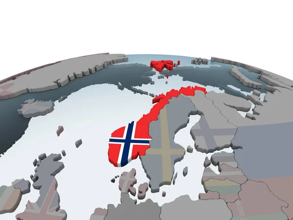 Noruega Globo Político Com Bandeira Embutida Ilustração — Fotografia de Stock
