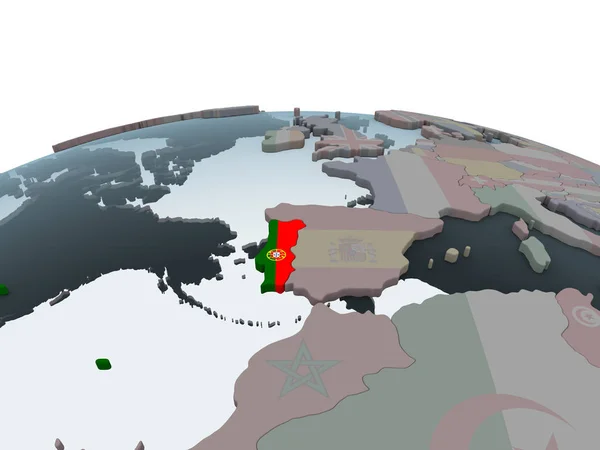 葡萄牙在嵌入式旗政治地球仪上 — 图库照片