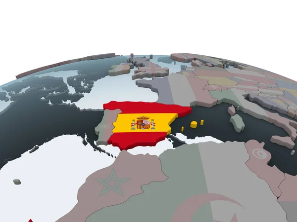 Espanha Globo Político Com Bandeira Embutida Ilustração — Fotografia de Stock