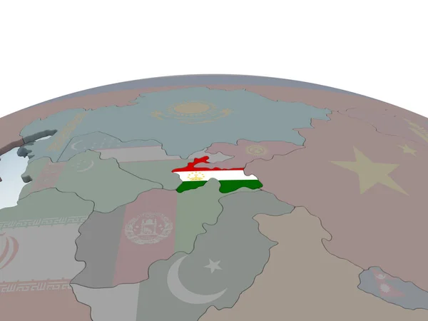 Tagikistan Sul Globo Politico Con Bandiera Incorporata Illustrazione — Foto Stock