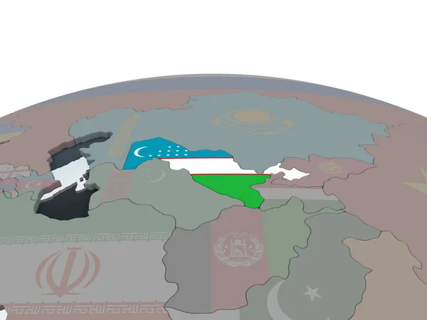 Uzbekistán Mundo Político Con Bandera Incrustada Ilustración — Foto de Stock
