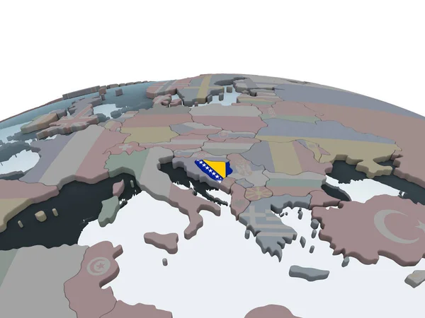 Bosnien Und Herzegowina Auf Dem Politischen Globus Mit Eingebetteter Flagge — Stockfoto