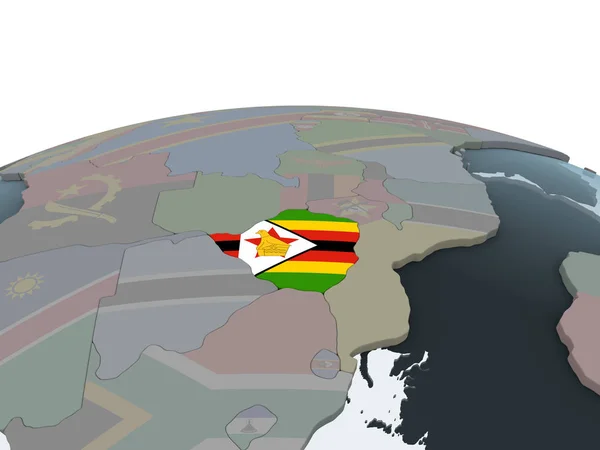 Zimbabwe Politiska Jordglob Med Inbäddade Flagga Illustration — Stockfoto