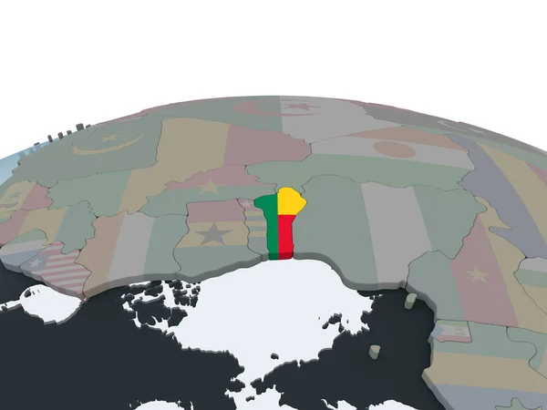 Benin Politiska Jordglob Med Inbäddade Flagga Illustration — Stockfoto