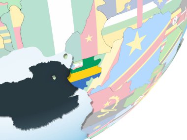 Gabon katıştırılmış bayrak ile parlak siyasi dünya üzerinde. 3D çizim.