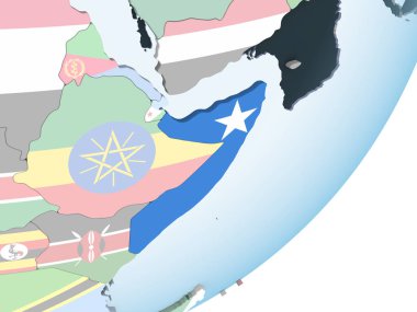 Somali katıştırılmış bayrak ile parlak siyasi dünya üzerinde. 3D çizim.