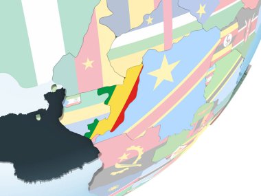 Kongo katıştırılmış bayrak ile parlak siyasi dünya üzerinde. 3D çizim.