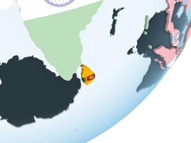 Sri Lanka katıştırılmış bayrak ile parlak siyasi dünya üzerinde. 3D çizim.