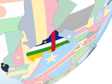 Orta Afrika katıştırılmış bayrak ile parlak siyasi dünya üzerinde. 3D çizim.