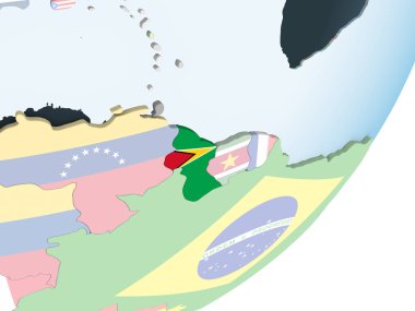 Guyana katıştırılmış bayrak ile parlak siyasi dünya üzerinde. 3D çizim.