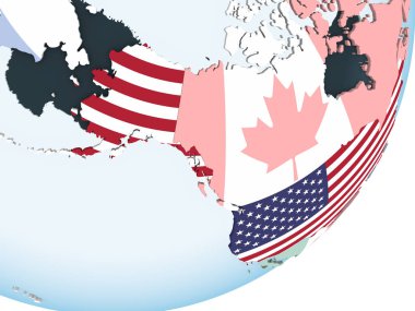 ABD katıştırılmış bayrak ile parlak siyasi dünya üzerinde. 3D çizim.