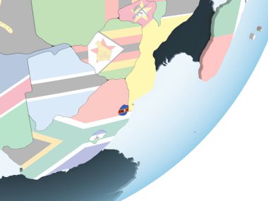 Svaziland katıştırılmış bayrak ile parlak siyasi dünya üzerinde. 3D çizim.