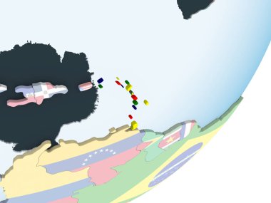 Karayipler katıştırılmış bayrak ile parlak siyasi dünya üzerinde. 3D çizim.