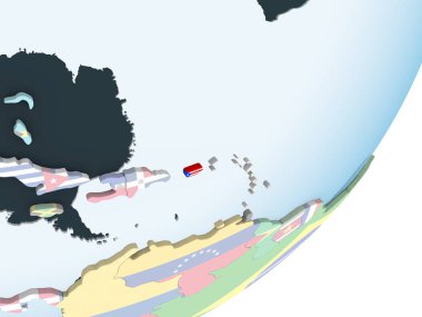 Porto Riko katıştırılmış bayrak ile parlak siyasi dünya üzerinde. 3D çizim.