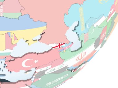 Georgia katıştırılmış bayrak ile parlak siyasi dünya üzerinde. 3D çizim.
