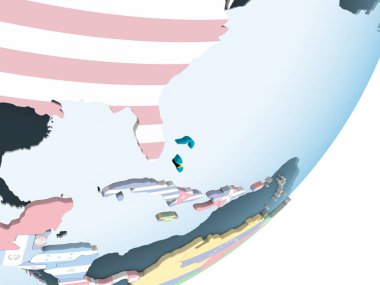 Bahamalar katıştırılmış bayrak ile parlak siyasi dünya üzerinde. 3D çizim.