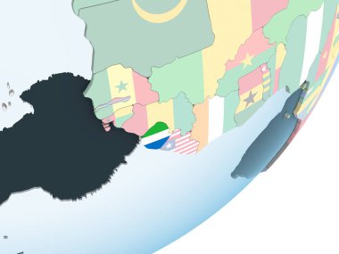 Sierra Leone katıştırılmış bayrak ile parlak siyasi dünya üzerinde. 3D çizim.
