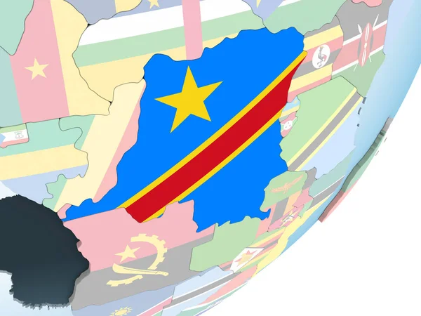 Demokratiska Republiken Kongo Ljusa Politiska Jordglob Med Inbäddade Flagga Illustration — Stockfoto