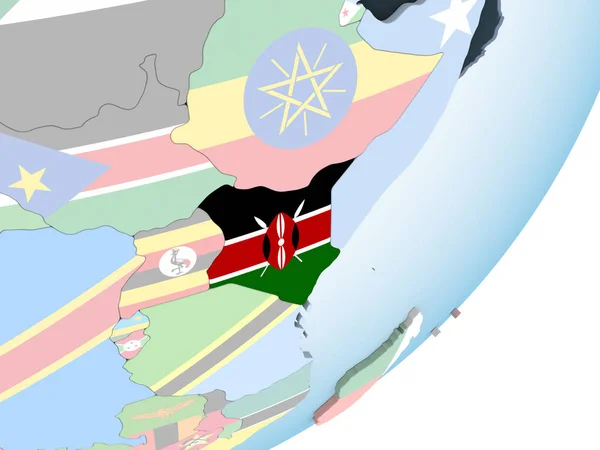 Kenya Ljusa Politiska Jordglob Med Inbäddade Flagga Illustration — Stockfoto