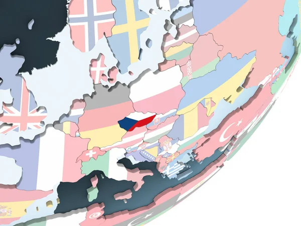 Чешская Республика Ярком Политическом Глобусе Встроенным Флагом Иллюстрация — стоковое фото