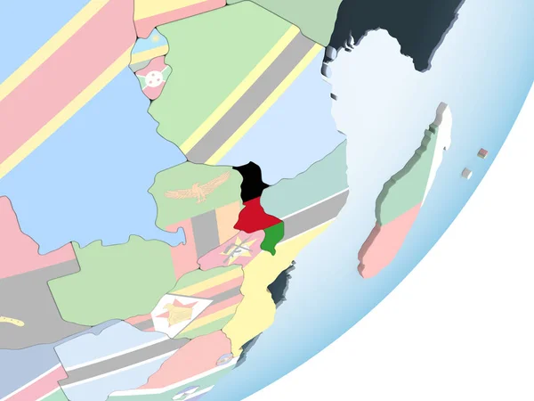 Malawi Ljusa Politiska Jordglob Med Inbäddade Flagga Illustration — Stockfoto