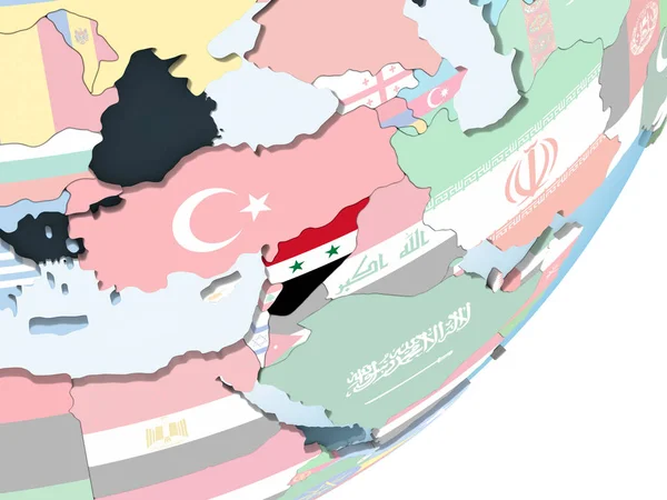 Сирія Світлі Політичної Глобусом Допомогою Вбудованих Прапор Ілюстрація — стокове фото