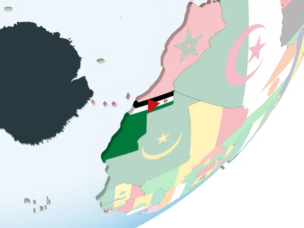 Sahara Occidental Brillante Globo Político Con Bandera Incrustada Ilustración — Foto de Stock