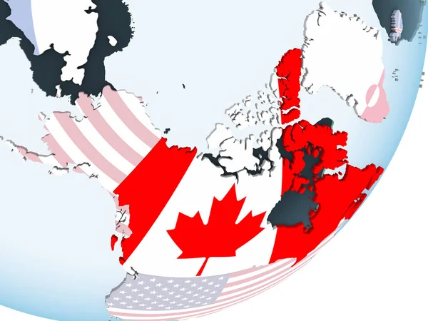 加拿大在明亮的政治世界与嵌入的旗子 — 图库照片