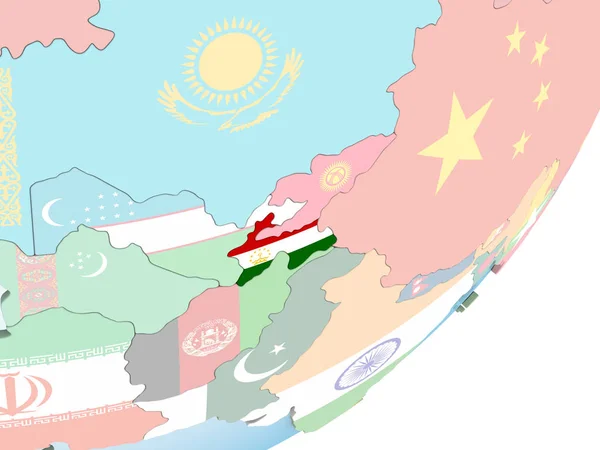 Tadschikistan Auf Einem Hellen Politischen Globus Mit Eingebetteter Flagge Illustration — Stockfoto