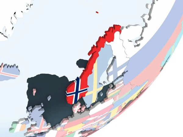 Norway Bright Political Globe Embedded Flag Illustration — Stock Photo, Image