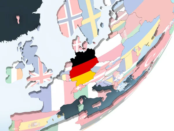 Tyskland Ljusa Politiska Jordglob Med Inbäddade Flagga Illustration — Stockfoto