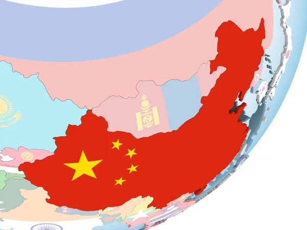 China Globo Político Brilhante Com Bandeira Embutida Ilustração — Fotografia de Stock