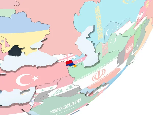 Armenien Auf Hellem Politischen Globus Mit Eingebetteter Flagge Illustration — Stockfoto