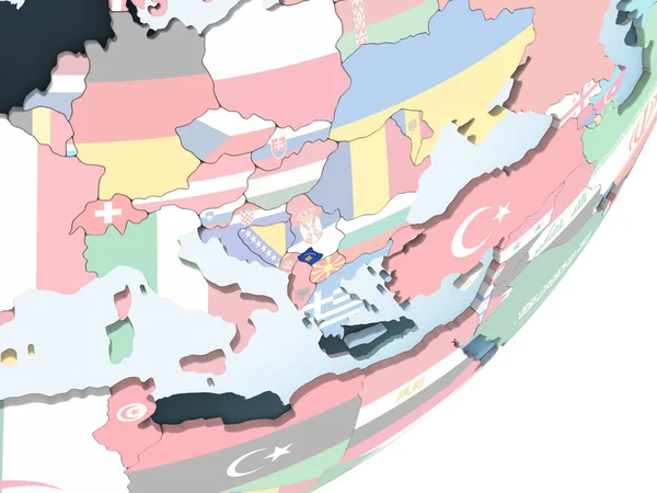 Kosovo Auf Hellem Politischem Globus Mit Eingebetteter Flagge Illustration — Stockfoto