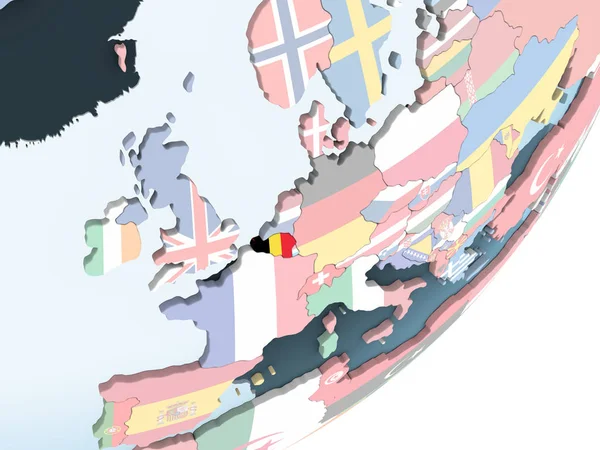 Belgia Jasne Globus Polityczny Flagą Osadzonych Ilustracja — Zdjęcie stockowe