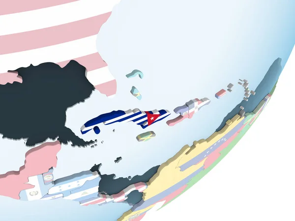 Küba Katıştırılmış Bayrak Ile Parlak Siyasi Dünya Üzerinde Çizim — Stok fotoğraf