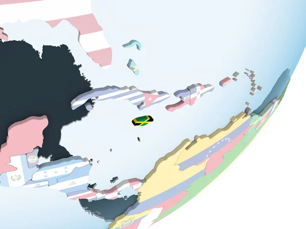 Jamajka Jasne Globus Polityczny Flagą Osadzonych Ilustracja — Zdjęcie stockowe