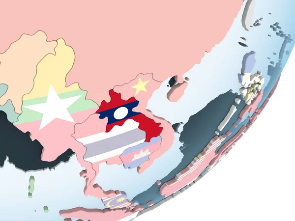 Laos Bright Political Globe Embedded Flag Illustration — Stock Photo, Image