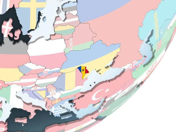Mołdawia Jasne Globus Polityczny Flagą Osadzonych Ilustracja — Zdjęcie stockowe