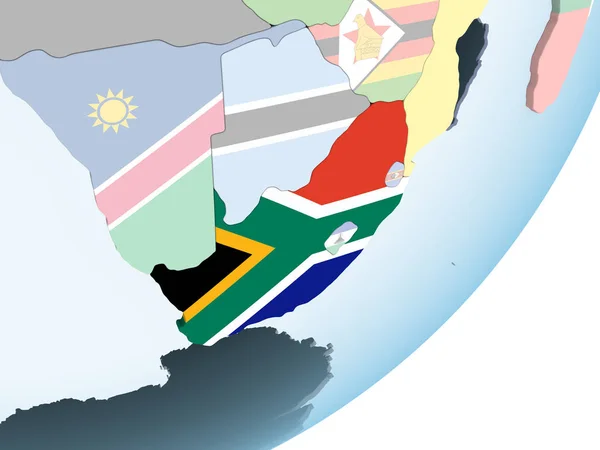 Südafrika Auf Einem Hellen Politischen Globus Mit Eingebetteter Flagge Illustration — Stockfoto