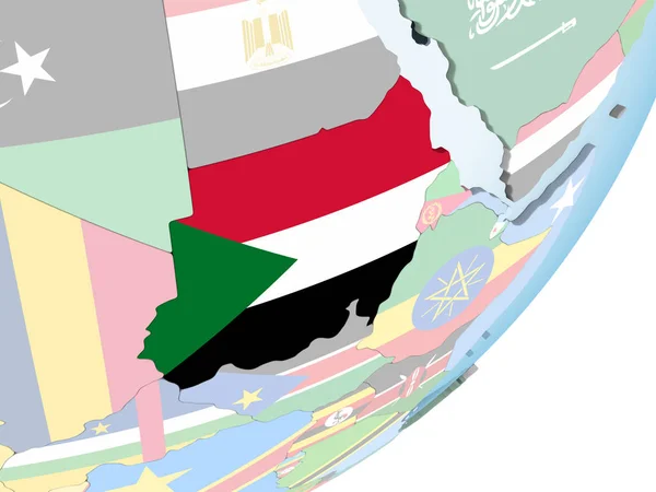 Судан Ярком Политическом Глобусе Встроенным Флагом Иллюстрация — стоковое фото