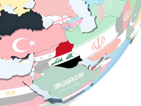 Irak Sur Globe Politique Lumineux Avec Drapeau Intégré Illustration — Photo