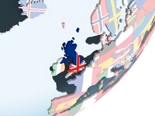 Regno Unito Luminoso Globo Politico Con Bandiera Incorporata Illustrazione — Foto Stock