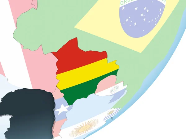 Bolivia Bright Political Globe Embedded Flag Illustration — Stock Photo, Image