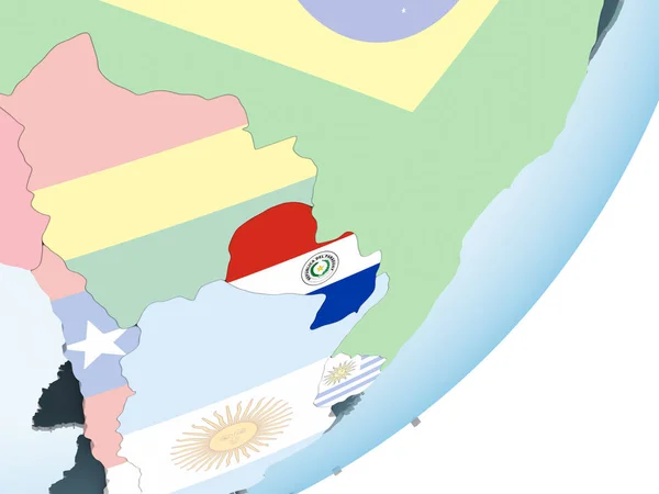 Paraguay Ljusa Politiska Jordglob Med Inbäddade Flagga Illustration — Stockfoto