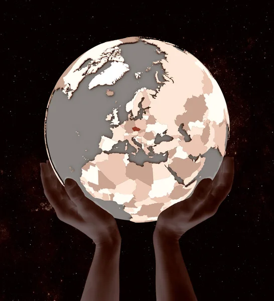 Czech republic on globe in hands in space. 3D illustration.