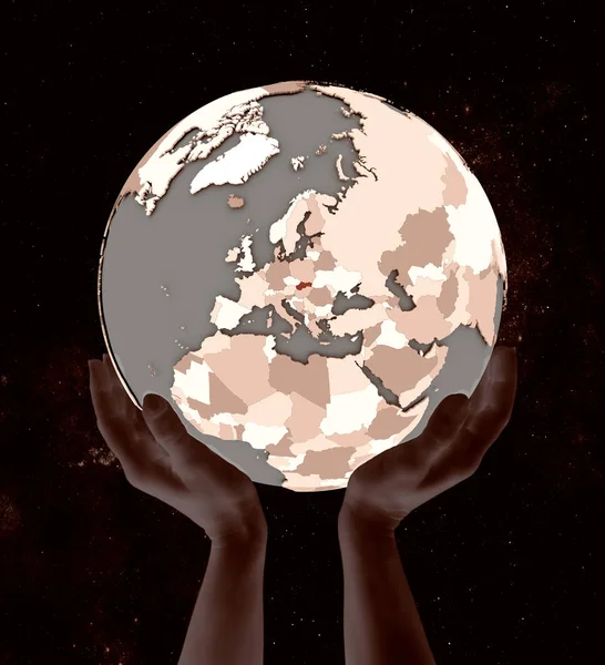 Slovakia on globe in hands in space. 3D illustration.
